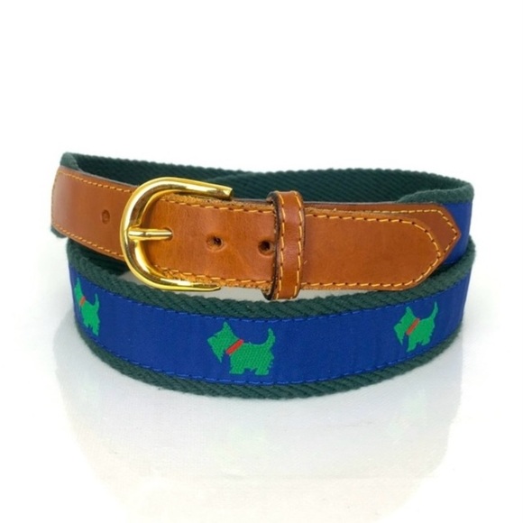 Scotty Dog Belt Blue Green Brown Leather Scottish Terrier - Picture 1 of 12
